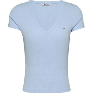 TOMMY JEANS - TJW SLIM ESSENTIAL RIB V SS - T-shirt - Sweet blue