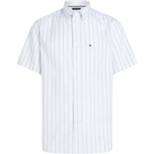 Tommy Hilfiger - Gestreept Overhemd - Wit met Lichtblauw - Korte Mouwen - Poplin