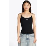 Tommy Jeans - Strappy Plain Round Neck Top - Zwart - Katoenmix