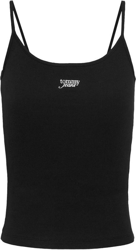 Tommy Jeans - Strappy Plain Round Neck Top - Zwart - Katoenmix