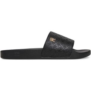 TOMMY HILFIGER - Th Monogram Poolside Slides - Zwart - Polyurethaan/Polyester