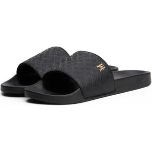 TOMMY HILFIGER - Th Monogram Poolside Slides - Zwart - Polyurethaan/Polyester