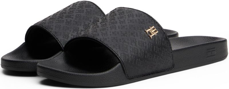 TOMMY HILFIGER - Th Monogram Poolside Slides - Zwart - Polyurethaan/Polyester
