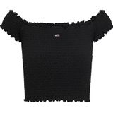 Tommy Jeans - TJW CRP Smock Top - Zwart - Dames - Katoen