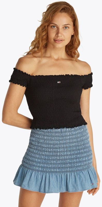 Tommy Jeans - TJW CRP Smock Top - Zwart - Dames - Katoen