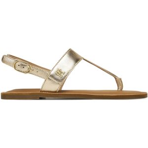 Tommy Hilfiger - Dames Schoenen - Geel - Leer - Metallic Leren Teenslipper