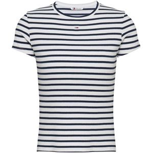 TOMMY JEANS - TJW SLIM ESSENTIAL RIB SS EXT - Shirt - Ecru/Navy - Korte Mouwen