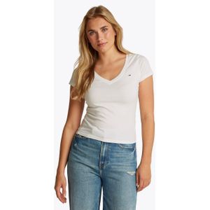 Tommy Jeans Dames TJW SLIM V-NECK TEE S/S T-shirt, wit, XXS, Wit (Ecru), XXS