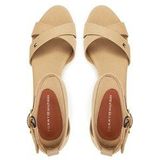Tommy Hilfiger - FLAG CRISS-CROS MID WEDGE - Bandjessandaal - Beige - Textiel