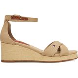 Tommy Hilfiger - FLAG CRISS-CROS MID WEDGE - Bandjessandaal - Beige - Textiel
