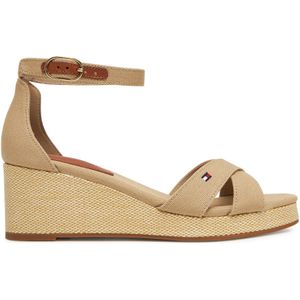 Tommy Hilfiger - FLAG CRISS-CROS MID WEDGE - Bandjessandaal - Beige - Textiel