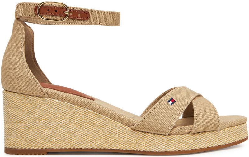 Tommy Hilfiger - FLAG CRISS-CROS MID WEDGE - Bandjessandaal - Beige - Textiel