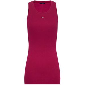 Tommy Jeans - Tjw Essentiële Rib Bo Jurk - Streetwear - Brilliant Berry - Gerecycled Katoen