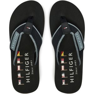 TOMMY HILFIGER Heren PATCH HILFIGER BEACH SANDAL slippers, zwart (zwart), 6.5 UK, Zwart, 40 EU