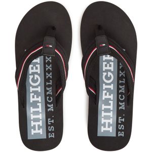 TOMMY HILFIGER - CORPORATE HILFIGER BEACH SANDAL - Slippers - Zwart - 100% Polyester