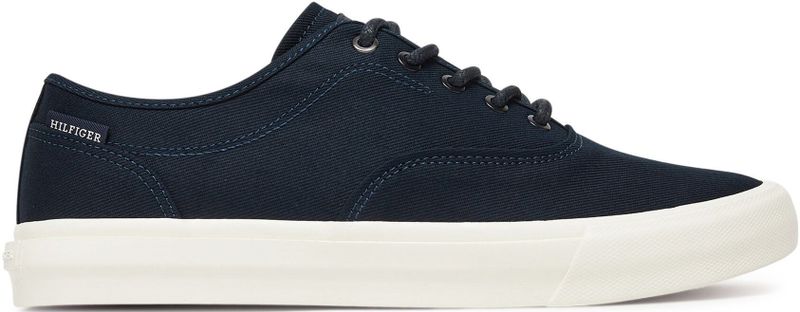 Tommy Hilfiger - TH HI VULC LOW OXFORD TWILL - Vrijetijdsschoen - Donkerblauw - Vetersluiting - Plateau