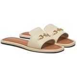 Tommy Hilfiger Pantolette "LEATHER HORSEBIT MULE", Flats, Sommerschuh, Bequemschuh mit goldfarbener Zierspange