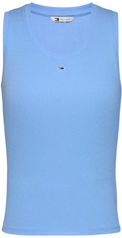TOMMY JEANS Tanktop - Sugarplum Blue - Ronde Hals - Logoborduursel