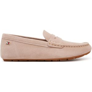 TOMMY HILFIGER Flag Soft Suede Driver Loafer Rijschoenen - Claystone Beige - 100% Leer