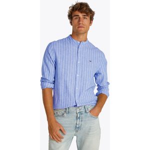 Tommy Hilfiger, Overhemden, Heren, Blauw, XL, Linnen, Regular Fit Linnen Overhemd met Verticale Strepen