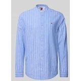 Tommy Jeans - Overhemd - Blauw - Linnen - Gestreept