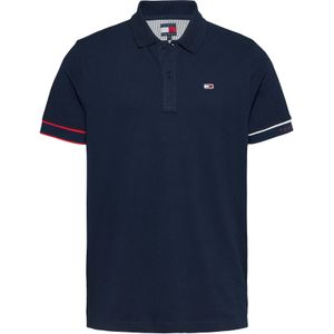 Tommy Jeans, Tops, Heren, Blauw, M, Katoen, Blauwe Polo met Geborduurd Logo