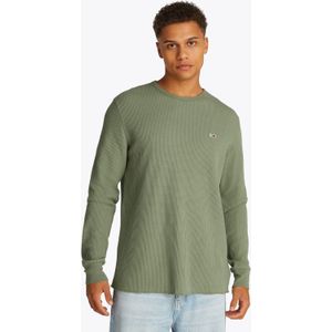 Tommy Jeans - TJM Slim Waffle LS Tee - T-shirt - Groen - Katoen