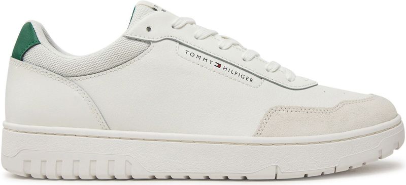 TOMMY HILFIGER - Th Basket Core LTH Mix - Sneakers - Wit Ecru - Leer/Nylon/Polyurethaan