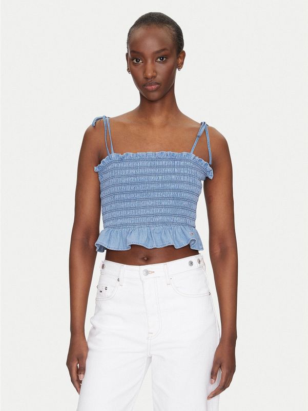 Tops - Effen - Denim - Mouwloos - Slanke Pasvorm