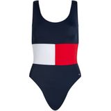 Tommy Hilfiger - CORE FLAG - Badpak - Elastische Materiaalmix - Diepe Boothals - Rugdecolleté - Hoge Beenopening