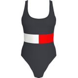 Tommy Hilfiger - CORE FLAG - Badpak - Elastische Materiaalmix - Diepe Boothals - Rugdecolleté - Hoge Beenopening