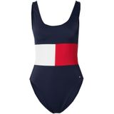 Tommy Hilfiger - CORE FLAG - Badpak - Elastische Materiaalmix - Diepe Boothals - Rugdecolleté - Hoge Beenopening