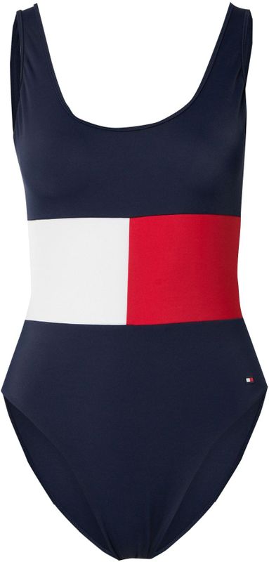 Tommy Hilfiger - CORE FLAG - Badpak - Elastische Materiaalmix - Diepe Boothals - Rugdecolleté - Hoge Beenopening