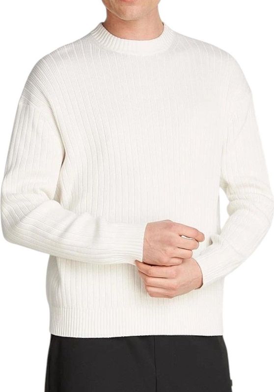 Calvin Klein - Ronde Hals Trui - Wit - Katoen - Lange Mouwen - Regular Fit