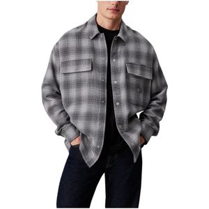 Calvin Klein Jeans, Jassen, Heren, Grijs, S, Katoen, Grijs Geruite Klassieke Kraag Overhemd