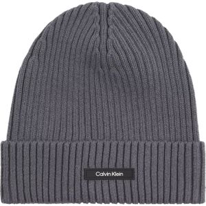 Calvin Klein - Classic Cotton RIB Beanie - Grijs - Katoen - Geribbelde Cashmere Blend