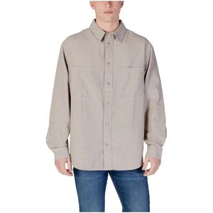 Calvin Klein Jeans, Overhemden, Heren, Beige, L, Katoen, Lange mouwen shirt Lente/Zomer Collectie