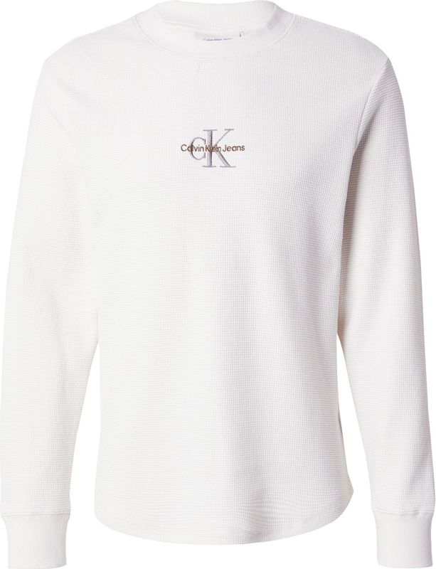 Calvin Klein Jeans Heren MONOLOGO Wafel LS TEE J30J327120 L/S T-shirt, wit (ivoor), XXS, Wit (Ivoor), XXS