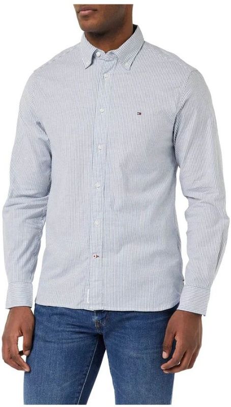 Tommy Hilfiger - Core 1985 Flex Oxf Shirt - Casual Overhemd - Carbon Navy/Wit - Biologisch Katoen