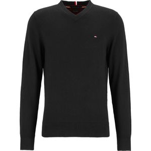 Tommy Hilfiger - V-hals Trui - Zwart - Katoen met Kasjmier - Regular Fit