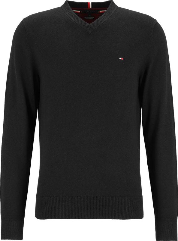 Tommy Hilfiger - V-hals Trui - Zwart - Katoen met Kasjmier - Regular Fit