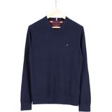 Tommy Hilfiger - V-hals Trui - Donkerblauw - Katoen met Kasjmier
