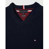 Tommy Hilfiger - V-hals Trui - Donkerblauw - Katoen met Kasjmier