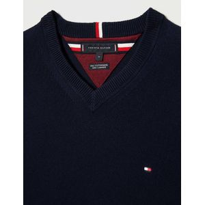 Tommy Hilfiger - V-hals Trui - Donkerblauw - Katoen met Kasjmier