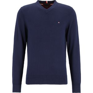 Tommy Hilfiger - V-hals Trui - Donkerblauw - Katoen met Kasjmier - Regular Fit
