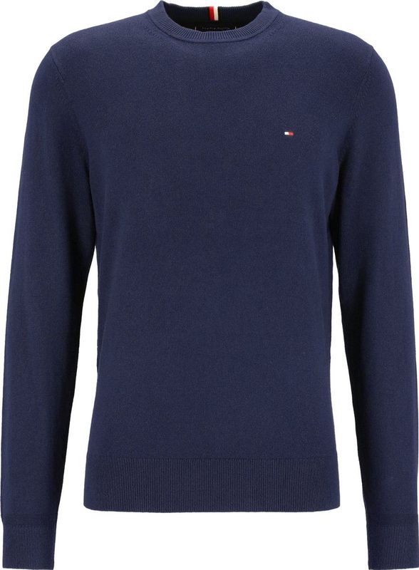 Tommy Hilfiger - Menswear - Donkerblauwe Trui - Ronde Hals - Lange Mouw