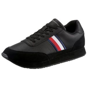 Tommy Hilfiger Heren Core Eva Runner Corporate Lea Runner Sneaker, zwart, 10 UK, Zwart, 44 EU