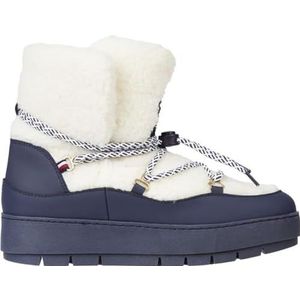 Tommy Hilfiger Dames kunstbont sneeuwlaarzen, ijsblauw, maat 39 EU, blauw