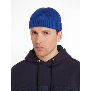 Tommy Hilfiger Heren Th Flag Korte Beanie gebreide muts, Blauwe saffier, one size