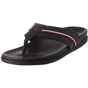Tommy Hilfiger Heren Hilfiger lederen teen post sandaal, Zwart, 40 EU